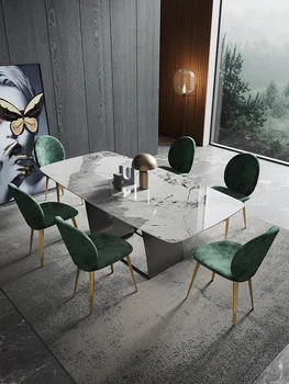 Итальянская роскошь и минимализм, маленькая квартира, прямоугольный стол Pandora, роскошный камень, яркий шифер, дизайнерский стиль, семейный обеденный стол