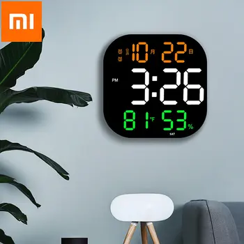 Цифровые Большие настенные часы Xiaomi с дистанционным управлением температурой влажностью, автоматическим датчиком освещенности, таймером, светодиодным будильником, 11-дюймовая гостиная