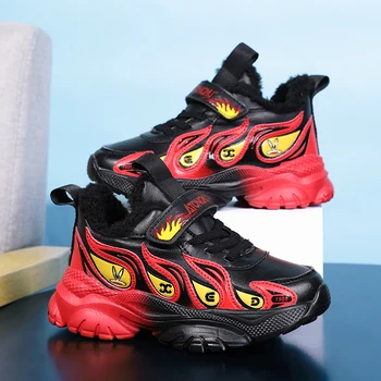 Детская зимняя спортивная обувь, повседневная обувь для мальчиков, кожаные удобные высококачественные кроссовки, теплая плюшевая повседневная обувь