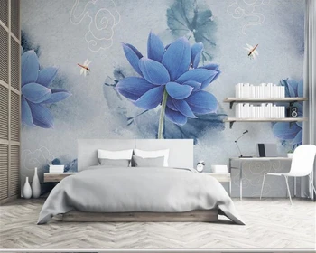 beibehang behang Пользовательские 3D Обои, китайская Акварель, Красивая фреска с голубым Лотосом, декоративные настенные обои для стен 3 d