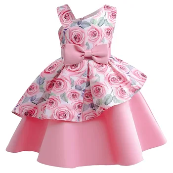 Платье для девочек, Новое детское платье с принтом в виде цветущих роз, платье принцессы с открытыми плечами, Летнее платье без рукавов для девочек