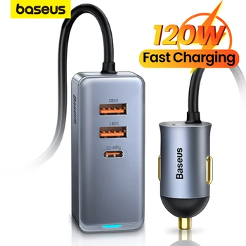 Baseus 120W Автомобильный прикуриватель Разветвитель QC 3.0 PD 3.0 USB Автомобильное зарядное устройство PD 20W Быстрая зарядка для Iphone Автомобильный адаптер USB-розетки