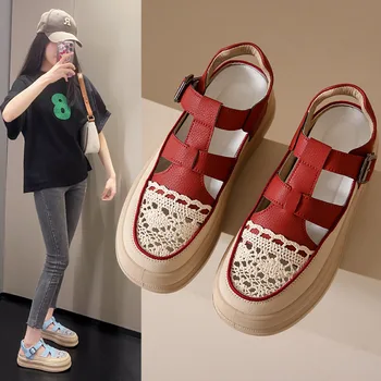 2023 Летние новые полые сандалии на платформе для женщин Корейская версия Студенческой спортивной обуви на толстой подошве Повседневные сандалии Zapatillas Mujer