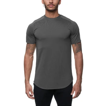 Тренажерный зал, Спортивная футболка для бега, мужская летняя однотонная сетчатая Дышащая быстросохнущая рубашка, топы для тренировок по бодибилдингу, облегающие топы