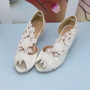 BaoYaFang 2023 Модные свадебные туфли из белого атласа с цветочным узором для новобрачных на высоких каблуках с открытым носком, женские вечерние туфли-лодочки на высоком каблуке