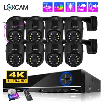LOXCAM 10-Канальная 8-Канальная PTZ Система Безопасности 4K Auto Track AI Human Detection Комплект Наружной IP-камеры Двухстороннего Аудио-Видеонаблюдения
