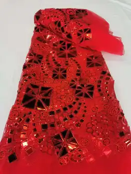 новейшее роскошное кружево из бисера, высококачественный африканский жених, 3D кружевная ткань с красными блестками, кружевное платье ручной работы, свадебное платье невесты YYZ89