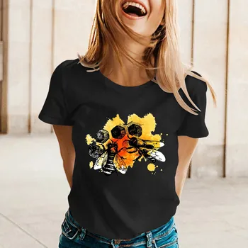 Женская Весенне-летняя футболка с принтом пчел с коротким рукавом и круглым вырезом, Спортивный топ, Женский