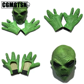 CGMGTSN Маска инопланетянина и перчатки на Хэллоуин Реалистичный Зеленый НЛО Лицо инопланетянина Маска для костюмированной вечеринки Косплей Страшная маска на Хэллоуин