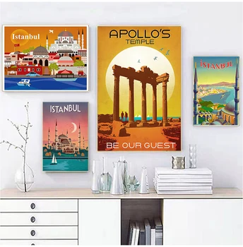 Турция Стамбул, Поп-арт, путешествия, Холст, живопись, Старинные настенные Крафт-плакаты, наклейки на стены, Домашние Декоративные картины, Подарок