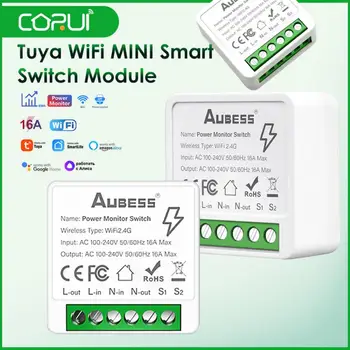 CORUI Tuya 16A Wifi Мини-модуль Smart Switch с поддержкой мониторинга энергопотребления, 2-позиционный переключатель управления для Alexa Google Home Smart Life