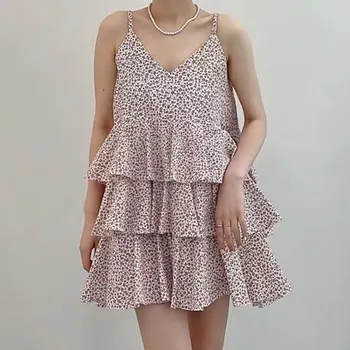 Женское мини-платье с V-образным вырезом и темпераментом WDMSNA, контрастное платье-слинг с цветочным рисунком и грибками, корейский шикарный летний халат без рукавов
