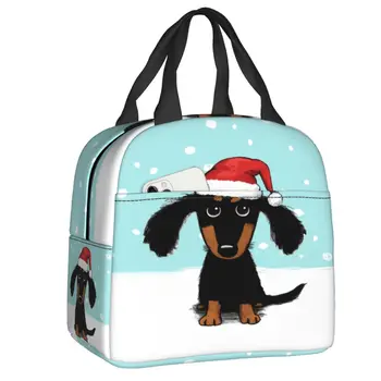 Милая Рождественская изолированная сумка для ланча в виде таксы для женщин, Зимняя Сосиска, собака Санта, портативный охладитель, Термальная коробка для Бенто, Школьная