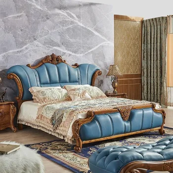 Комплект мебели для спальни в европейском стиле из легкой роскошной кожи с двуспальной кроватью 1,8 метра