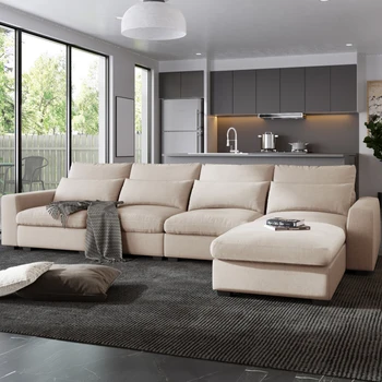 Современный большой L-образный секционный диван, наполненный пером, раскладной диван-кушетка с реверсивным шезлонгом для гостиной