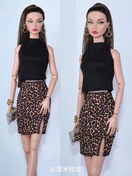 черный топ + леопардовое платье, комплект одежды/одежда для куклы Барби 1/6 BJD Xinyi FR ST/одежда для куклы 30 см