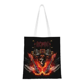 Изготовленная на заказ металлическая холщовая хозяйственная сумка Hard Rock Dc, женские сумки для покупок, сумки для покупок австралийской рок-группы AC DC.