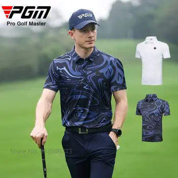 Мужская летняя футболка для гольфа с принтом PGM, дышащие футболки-поло для гольфа с защитой от ультрафиолета, мужские мягкие топы с короткими рукавами и отложным воротником