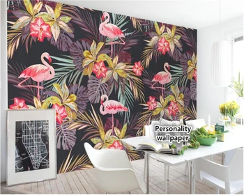 beibehang Индивидуальный классический интерьер, эстетичные 3D обои, фламинго, тропические растения, фон для спальни, бумага из папье-маше