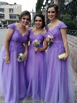 Лавандово-фиолетовые платья подружек невесты длиной до пола 2022, свадебное платье с V-образным вырезом, Vestidos De Fiesta Para Bodas