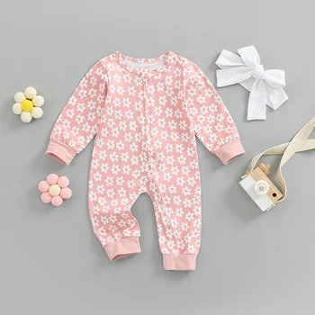 Мама и малыш 0-18 м, комбинезон для новорожденных девочек, комбинезон с цветочным принтом и длинными рукавами, осенне-весенняя одежда D01
