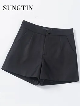 Sungtin Простые офисные женские шорты с высокой талией и широкими штанинами, женские повседневные однотонные короткие брюки, летние модные шорты 2 Y2K