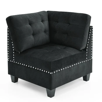 Угловой диван, односпальное кресло, пуфик для модульной секции, черный бархат