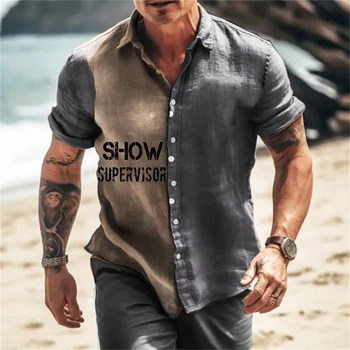 Винтажная мужская рубашка, летняя футболка с отворотом и пуговицами, Свободная Простая мужская одежда с коротким рукавом, уличная одежда, повседневная пляжная рубашка для мужчин, блузка