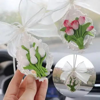 Автомобильный подвесной ремешок Дизайн Бант Цветок Освежающий воздух Авто Зеркало заднего вида Тюльпан Аромат Подвесные принадлежности для автомобиля