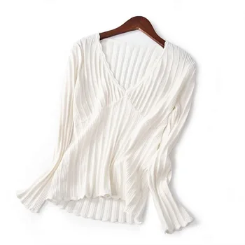 Elfstyle Женский вязаный пуловер из смеси вискозы с V-образным вырезом, джемпер, топ -женский, черный/белый/розовый вязаный свитер