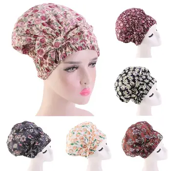 Женская ночная шапочка с цветочным принтом из широкого эластичного хлопка для химиотерапии рака, эластичный головной убор для ухода за волосами, мусульманский капор, тюрбан, шапочки, новинка