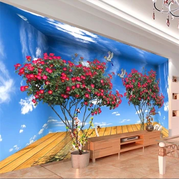 большая настенная роспись wellyu по индивидуальному заказу с 3D пространством под голубым небом, весенними цветами, красивыми фоновыми обоями