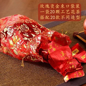 Большой мешок из пряжи с красной розой 20 шт / типы пакетов Цветущий цветочный чай Цветущие чайные шарики Подарочная упаковка Сумка свадебная упаковка Радостный