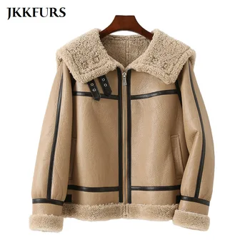 Женское пальто из натуральной овчины, теплое пальто из натуральной овчины, зимняя байкерская куртка с двойным лицевым покрытием MH3643L