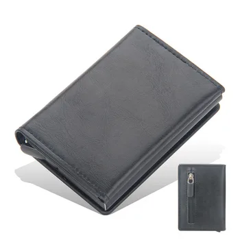RFID Мужской мини-кошелек из углеродного волокна с магнитной кнопкой, умный кошелек на молнии, портмоне из алюминиевого сплава, тонкий противоугонный кошелек для мужчин