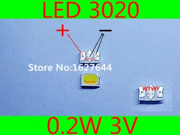 50ШТ светодиодной подсветки EVERLIGHT 0,2 Вт 3 В 3020 Холодного белого цвета для светодиодной подсветки ЖК-телевизора/монитора