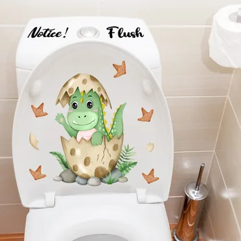 Наклейка на стену с мультяшным яйцом динозавра для детей, настенная роспись для украшения ванной комнаты, Самоклеящийся шкаф для душевой комнаты, домашний декор, наклейки для туалета