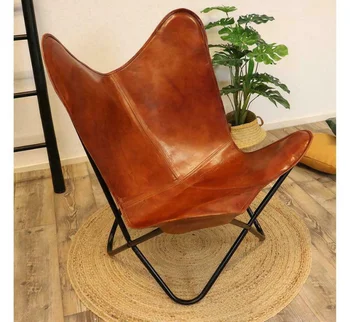 Кресло-бабочка Винтажное Спальное место из натуральной кожи, Коричневое кресло для отдыха