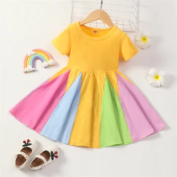 SAILEROAD 2023 Летнее новое модное платье принцессы для маленьких девочек Летние платья с короткими рукавами в радужном стиле для детей Детская одежда