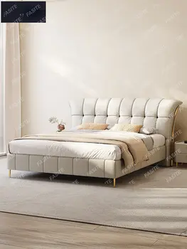 Кровать современная простая спальня главная кровать кровать из кожи тофу выдвижная конструкция продукта кровать
