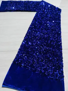 Роскошные кружевные ткани из голубого бархата, одежда из нигерийского французского тюля, кружева с пайетками, высококачественные африканские кружевные ткани с пайетками.