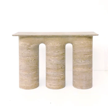 Современные трехногие каменные консольные столы в скандинавском стиле, прихожая, гостиная, бежевый консольный стол из травертина, натуральный мрамор на заказ