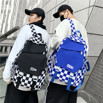 Модный Корейский рюкзак из ткани Оксфорд, Унисекс, Студенческий Уличный тренд, шахматная доска, школьный рюкзак, Мужской Повседневный Водонепроницаемый рюкзак для путешествий