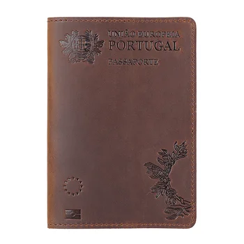 Обложка для паспорта Португалии из натуральной кожи для держателя португальской кредитной карты, чехол для паспорта ручной работы из воловьей кожи, дорожный кошелек унисекс