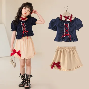 Комплект одежды принцессы для девочек Sweet Kids, новое летнее платье с бантом для девочек-подростков, комплект одежды из 2 предметов, костюм для девочек от 3 до 12 лет