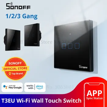 SONOFF T3EU TX Smart Wifi Настенный Сенсорный Выключатель Черный С Рамкой Умный Дом 1/2/3 Банды 433 RF/Голосовое / ПРИЛОЖЕНИЕ Управление Работает С Alexa