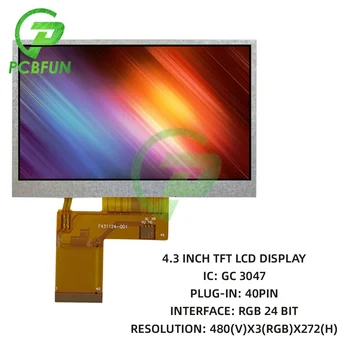 4,3-дюймовый драйвер 480xRGBx272 GC3047 350 Яркий модуль TFT LCD-дисплея без сенсорного экрана 40PIN RGB