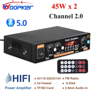 Усилитель звука Hi-Fi Woopker Bluetooth Стереоприемник 45Wx2 Канала 2.0 с Регулятором низких и сверхвысоких Частот Power Amplificatore