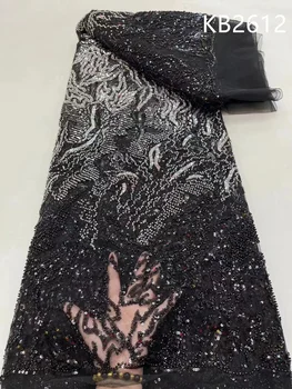 Кружевные ткани из золотого бисера, высококачественная вышивка для свадьбы 2023, Кружевная ткань из черного бисера, тюль, кружевная ткань для шитья KB2612