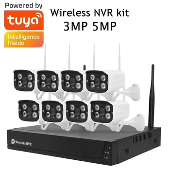 Tuya Smart Life 8CH 3MP 5MP Комплект видеонаблюдения WIFI Монитор NVR Камера видеонаблюдения Металлическая оболочка Водонепроницаемая